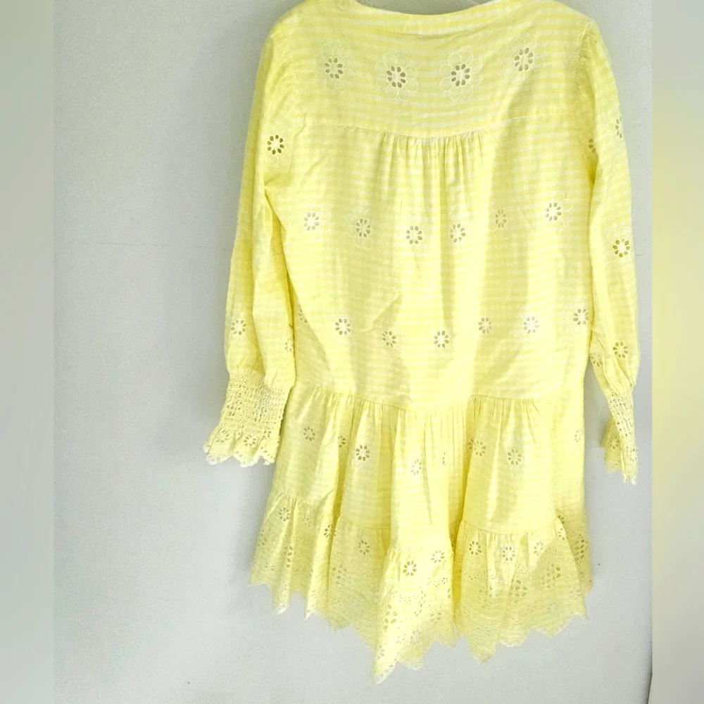 Sail To Sable Yellow Eyelet Tiered Dress STS